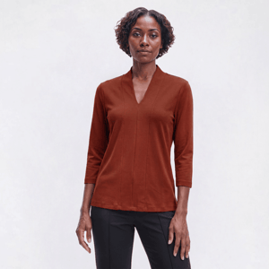 Petite Hasting & Smith 3/4 Sleeve Seamed Front V-Neck Tee alternate view